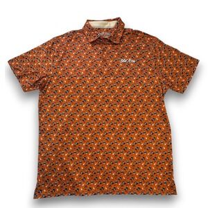 Old Row Men XL Orange Tailgate Print Performance Polo Shirt Short Sleeve Stretch